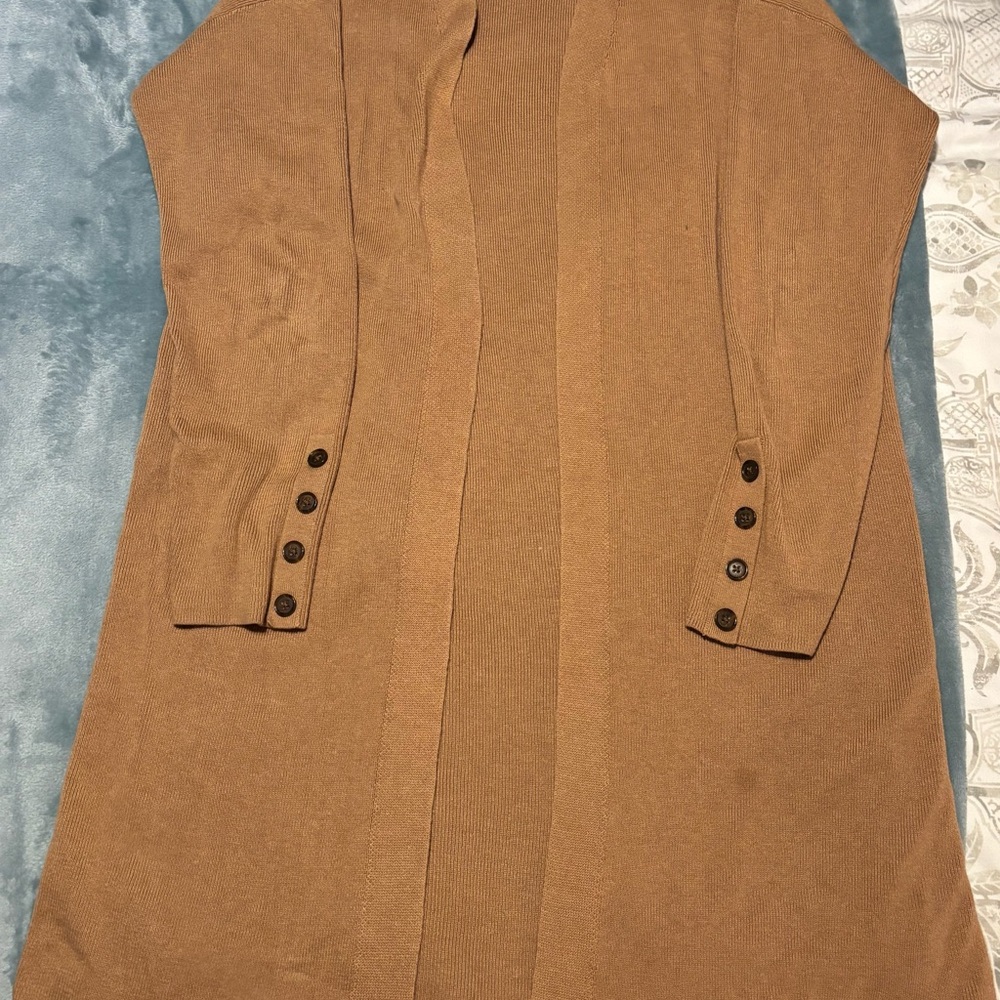 Brown Long Cardigan with Button Detail